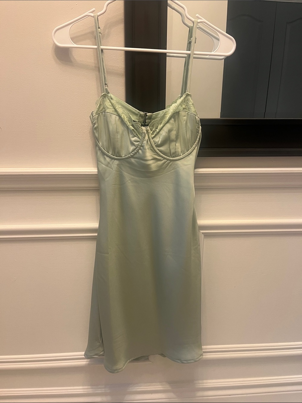 Princess Polly Pale Green Satin Lace-Trim Slip Dress